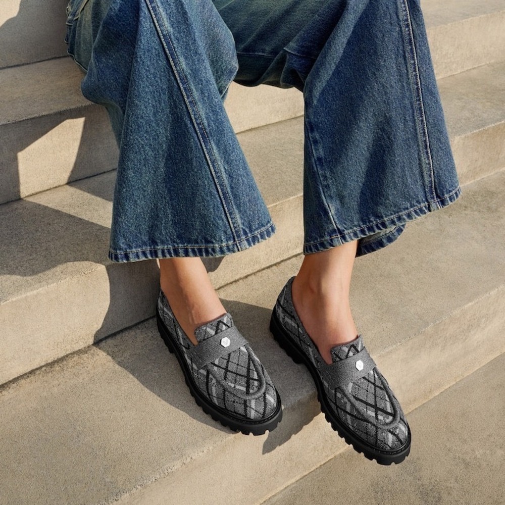 VIVAIA Francesca Rich Grey Plaid Chunky Lug Sole Loafers Womens EU 38.5 US 7.5